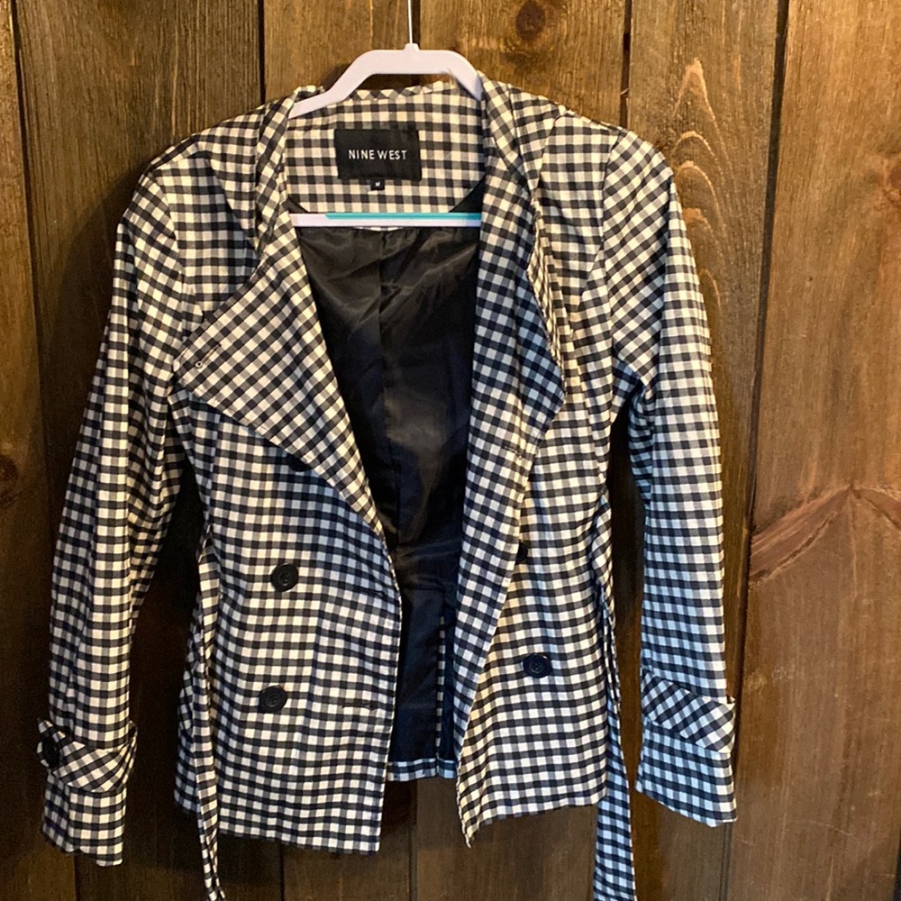 Black and white checkered trenchcoat with hoodie size small
